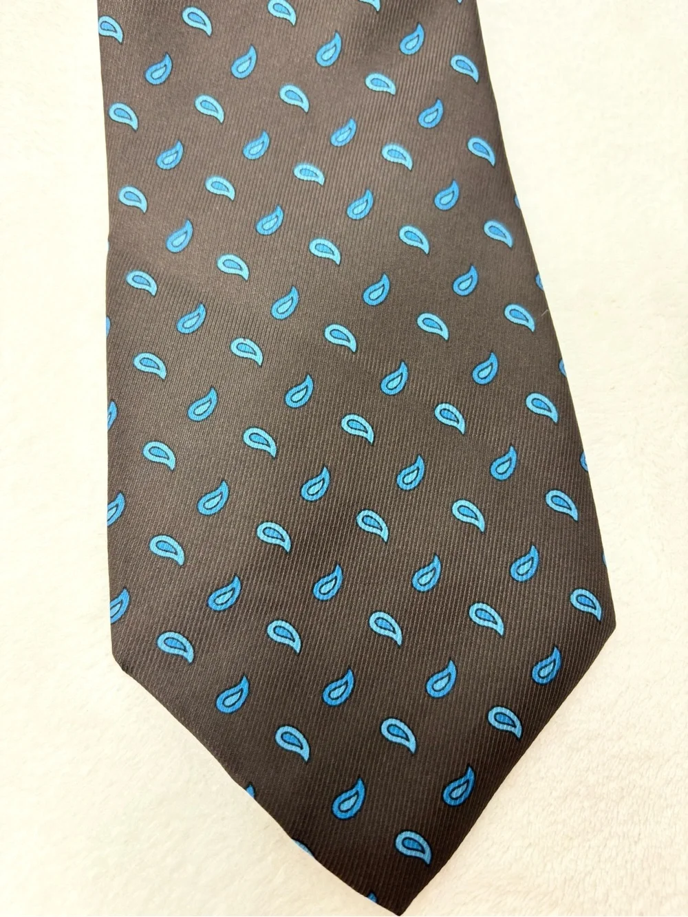 J. Crew Silk Brown Tie with Blue Paisley Accents